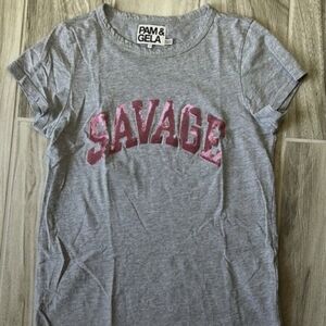 Pam & Gela Grey T-Shirt Short Sleeve Graphic Savage Size Small